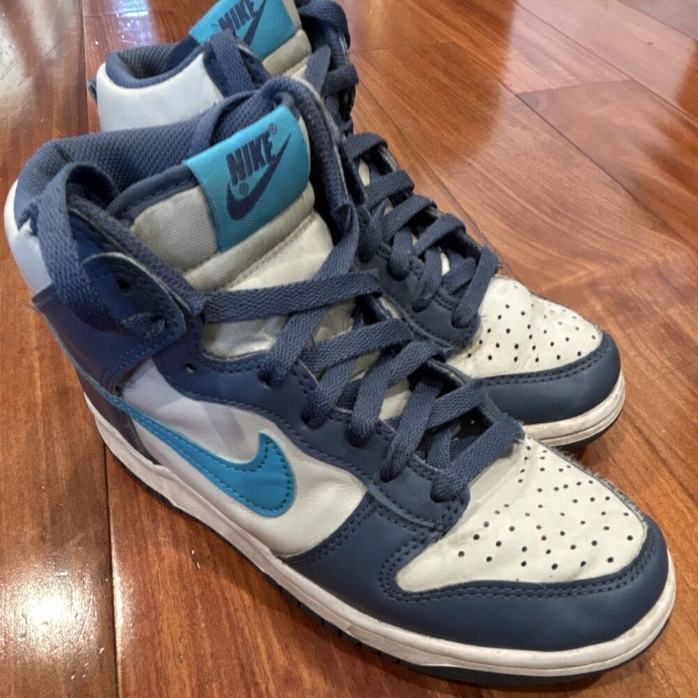 Nike Dunk Boys Blue & White High Top Leather Sneakers size 5